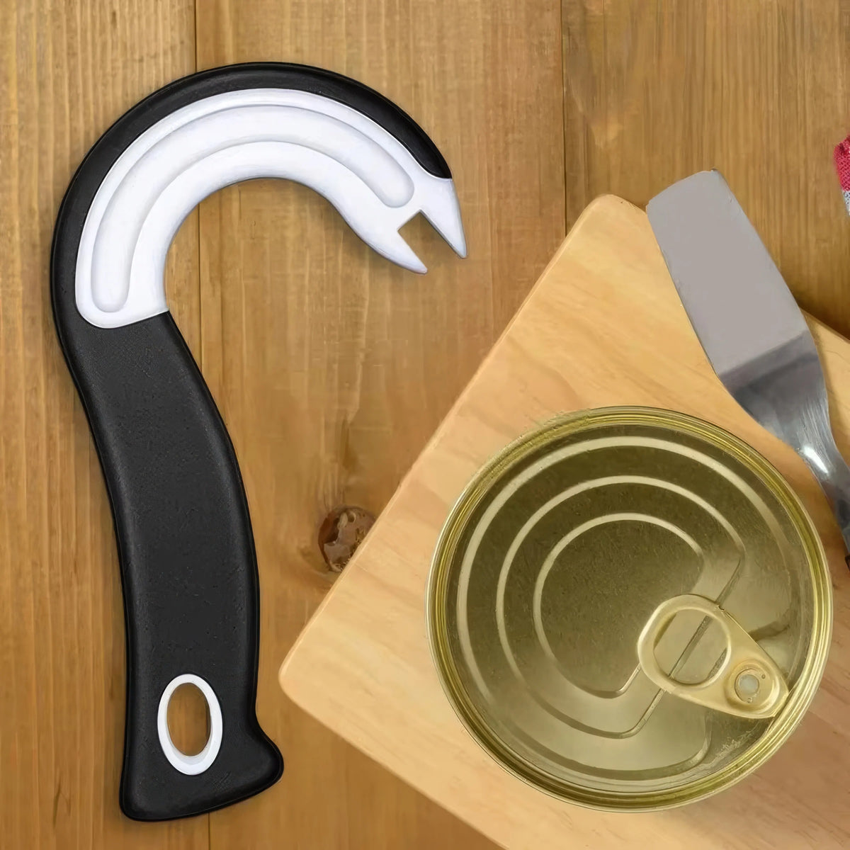 1/2 Hook Type Can Opener Black, Durable Plastic Construction, Essential for Restaurants, Modern Kitchen Tool, Brand Opener